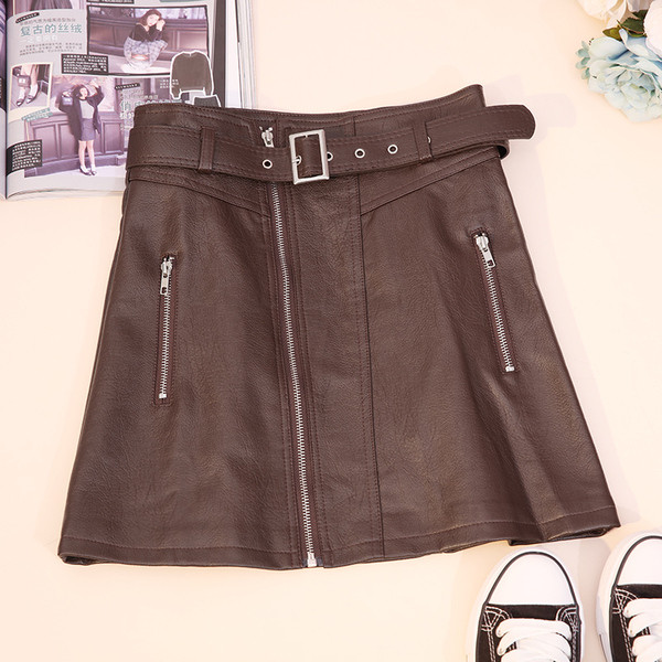 Fusta de dama model nou in negru si maro cu fermoar si curea