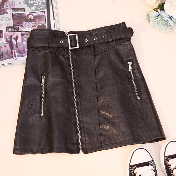 Fusta de dama model nou in negru si maro cu fermoar si curea