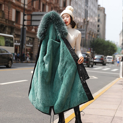 ΝΕΟ Μοντέλο γυναικείο μακρύ μπουφάν με κουκούλα και μαλακή επένδυση σε διάφορα χρώματα