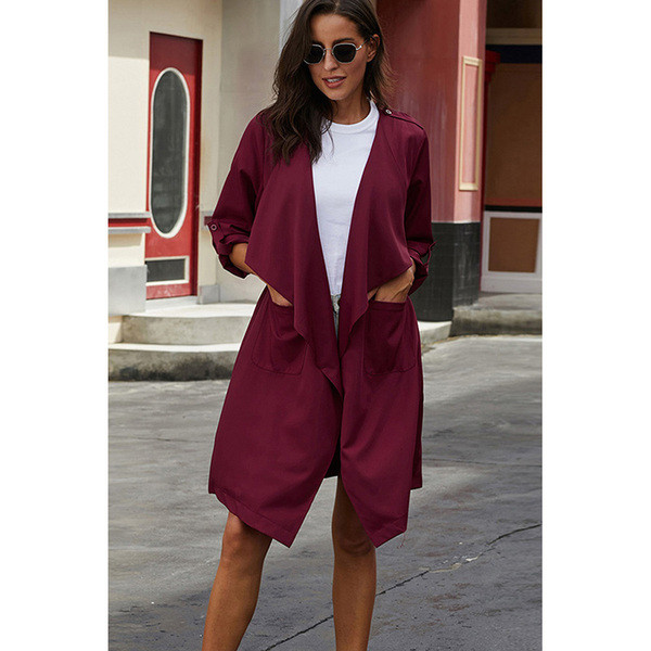 Modern női hosszú őszi kabát, hosszú ujjú, zsebbel több színben