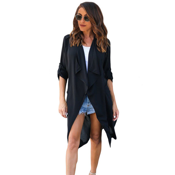 Modern női hosszú őszi kabát, hosszú ujjú, zsebbel több színben