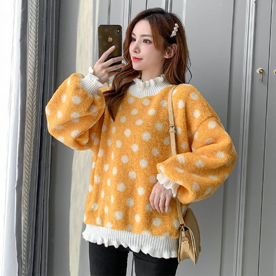 Modern női pulóver magas gallérral, pöttyökkel - több színben