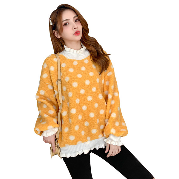 Modern női pulóver magas gallérral, pöttyökkel - több színben
