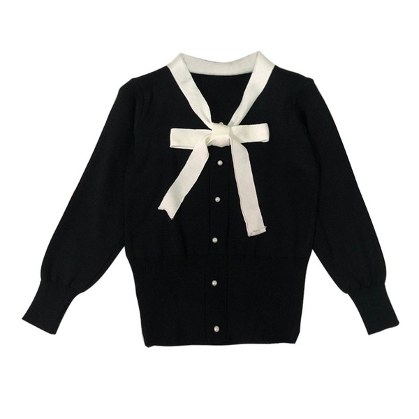 Vesta eleganta de dama cu panglica si nasturi in negru, alb si maro