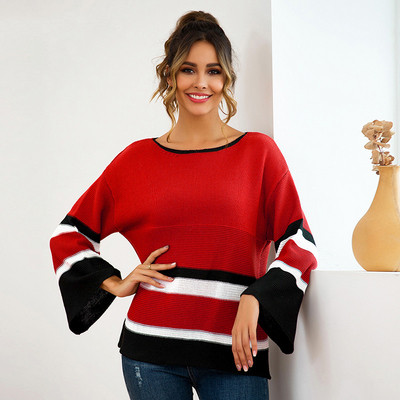 Női pulóver ovális nyakkivágással és lótusz ujjú három színben