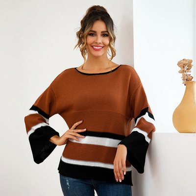 Női pulóver ovális nyakkivágással és lótusz ujjú három színben