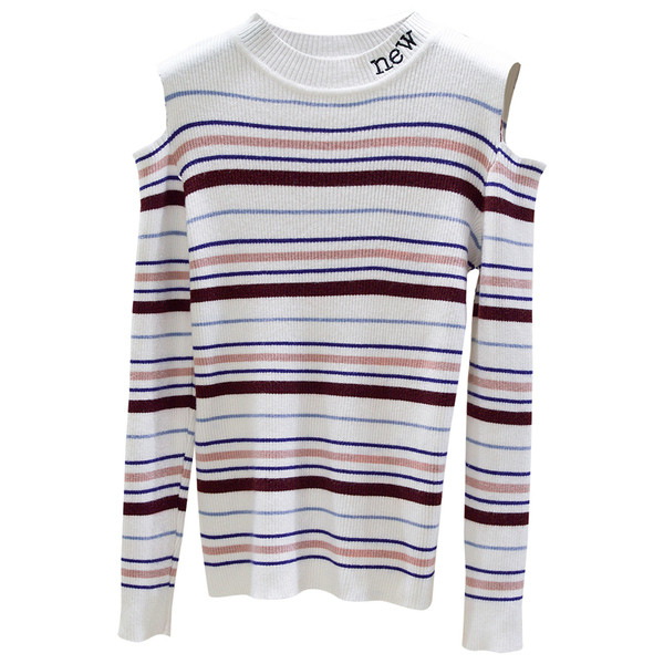 Csíkos női blúz csupasz vállfelirattal