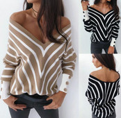 Γυναικείο ριγέ πουλόβερ με λαιμόκοψη σε δύο χρώματα