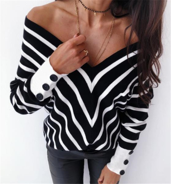 Γυναικείο ριγέ πουλόβερ με λαιμόκοψη σε δύο χρώματα