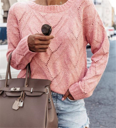 Rózsaszín és bézs színű, kerek nyakkivágású női pulóver