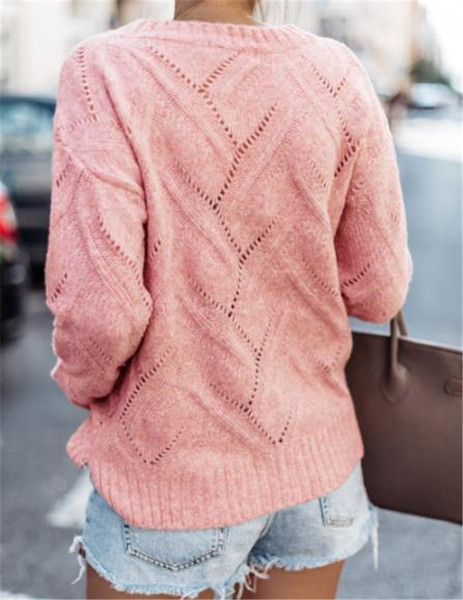 Rózsaszín és bézs színű, kerek nyakkivágású női pulóver