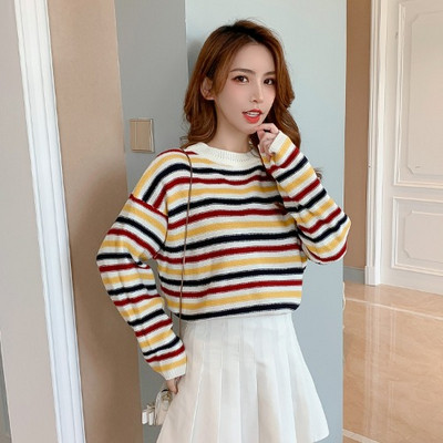 Női alkalmi csíkos pulóver O-nyakkal, két színben