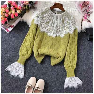 Modern női pulóver csipkével több színben