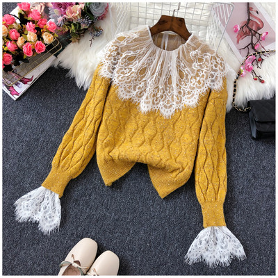 Modern női pulóver csipkével több színben