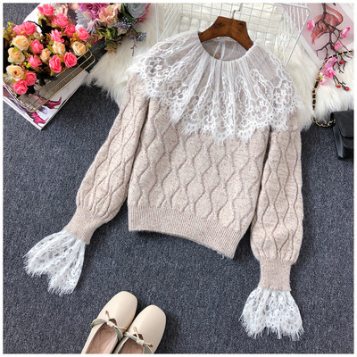 Modern női pulóver csipkével több színben