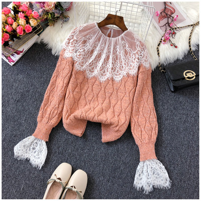 Modern női pulóver csipkével több színben