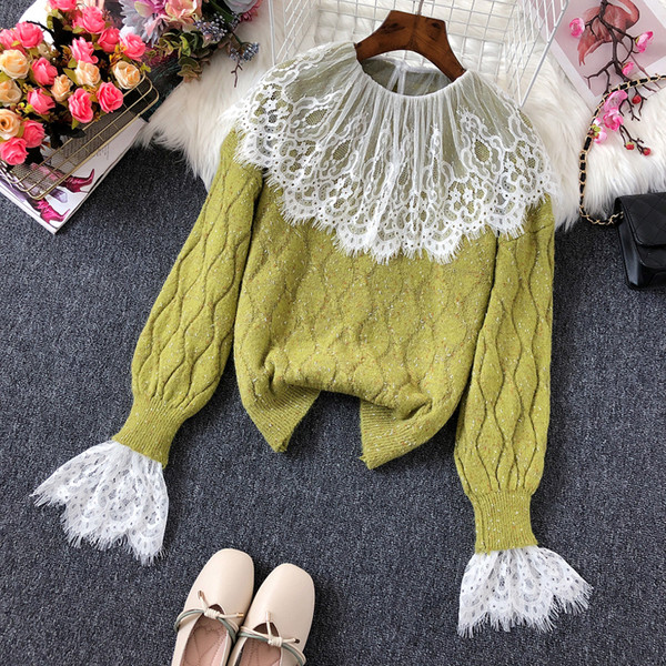Modern női pulóver csipkével több színben