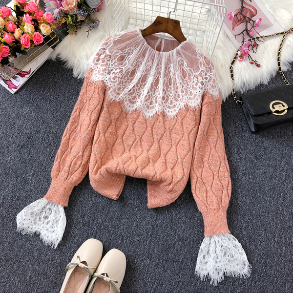 Modern női pulóver csipkével több színben