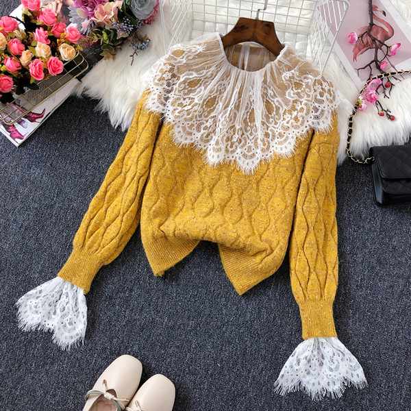Modern női pulóver csipkével több színben