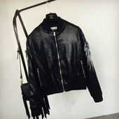 Geacă casual de piele de damă cu element 3D în negru