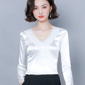 Bluză de damă modernă în trei culori, cu decolteu în V și dantelă