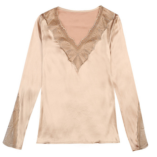 Bluză de damă modernă în trei culori, cu decolteu în V și dantelă