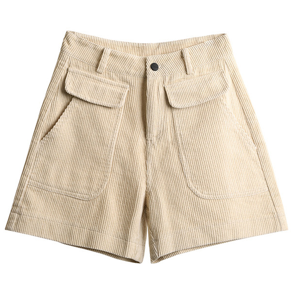 Pantaloni scurti moderni de dama cu talie inalta in bej, gri si negru