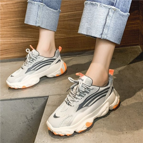 Tenisi casual dama cu sireturi si talpa groasa in culoarea gri