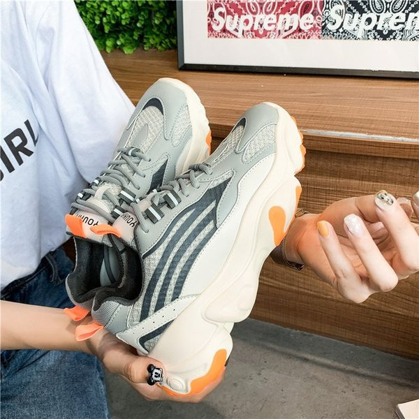 Tenisi casual dama cu sireturi si talpa groasa in culoarea gri