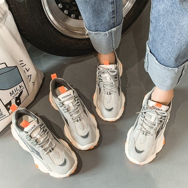 Tenisi casual dama cu sireturi si talpa groasa in culoarea gri