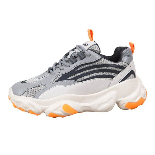 Tenisi casual dama cu sireturi si talpa groasa in culoarea gri