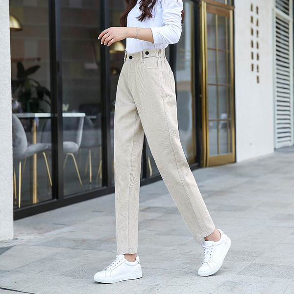 Pantaloni de dama actuali cu talie inalta in culorile gri, bej, negru si maro