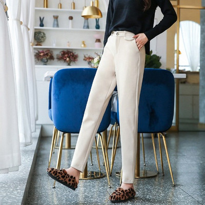 Pantaloni moderni de dama cu talie inalta in bej, gri si negru