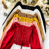 Bluză de damă elastică cu mâneci căzute și cravate în mai multe culori