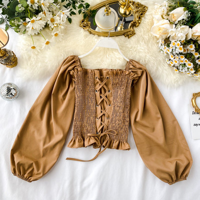 Bluză de damă elastică cu mâneci căzute și cravate în mai multe culori