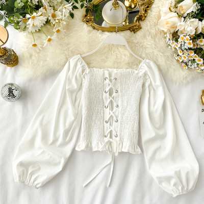 Bluză de damă elastică cu mâneci căzute și cravate în mai multe culori