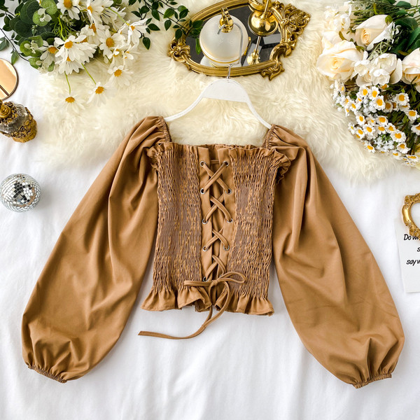 Bluză de damă elastică cu mâneci căzute și cravate în mai multe culori