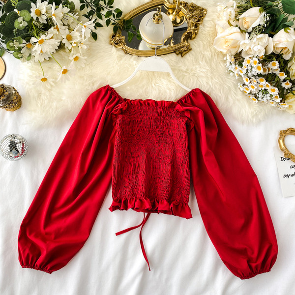 Bluză de damă elastică cu mâneci căzute și cravate în mai multe culori