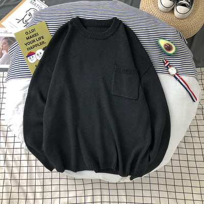 Pulover bărbătesc cu buzunar în negru și bej