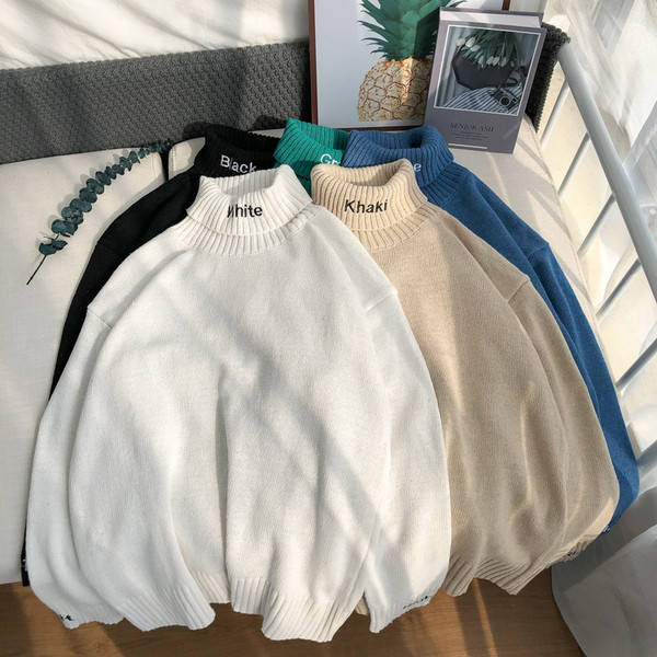 Férfi alkalmi pulóver magas gallérral és feliratokkal több színben