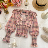 Cămașă damă în carouri cu nasturi în două culori