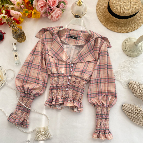 Cămașă damă în carouri cu nasturi în două culori