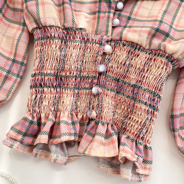 Cămașă damă în carouri cu nasturi în două culori