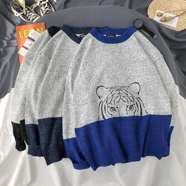 Modern férfi pulóver ovális nyakkivágással, több színben