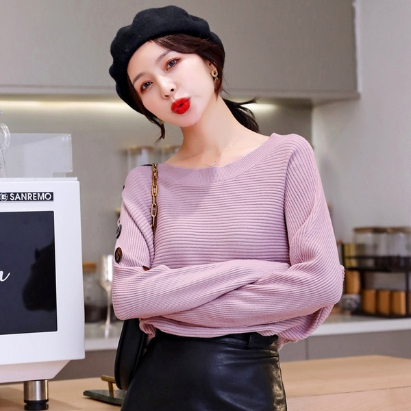 Pulover de dama modern model nou cu decolteu O si nasturi in mai multe culori