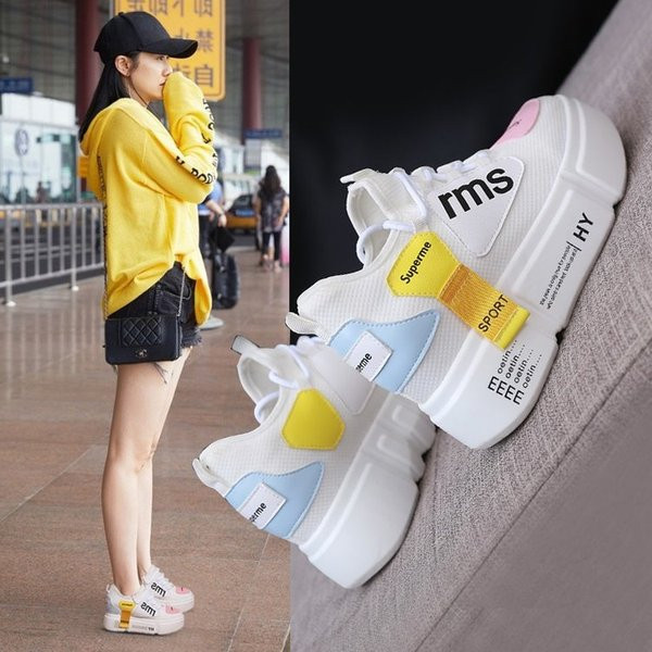 Adidasi moderni de dama cu talpa groasa in alb si negru