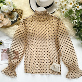 Cămașă elegantă de damă cu guler înalt în mai multe culori de puncte