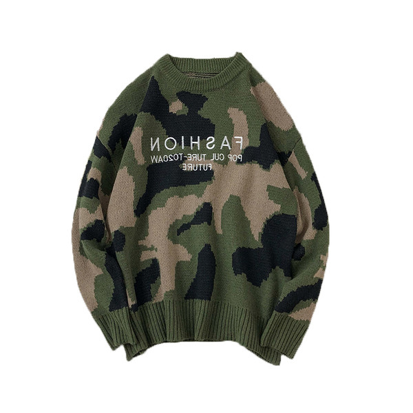 Új modell férfi pulóver felirattal és terepmintás mintával