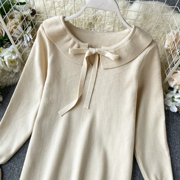 Rochie casual de dama cu panglica si maneci lungi in bej si negru