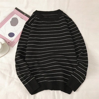 Pulover casual pentru bărbați cu dungi în negru și verde